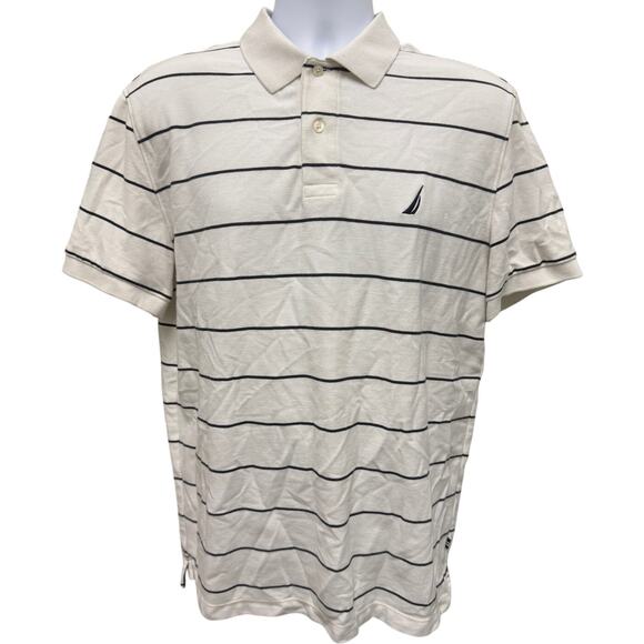Nautica Other - Nautica Mens Large Short sleeve Polo Shirt White navy Stripes nautical preppy
